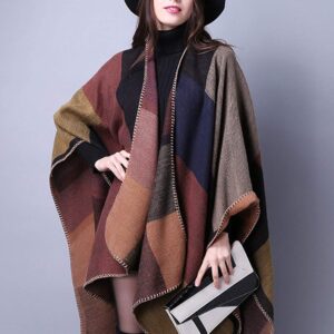 Lacavocor Women's Warm Shawl Wrap Cape Winter Sweaters Open Front Poncho, A1-khaki