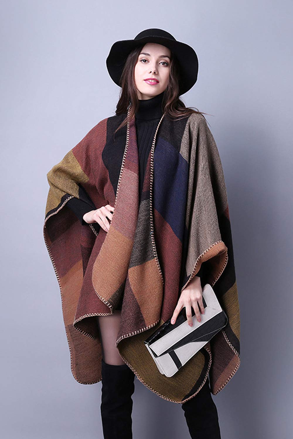 Lacavocor Women's Warm Shawl Wrap Cape Winter Sweaters Open Front Poncho, A1-khaki