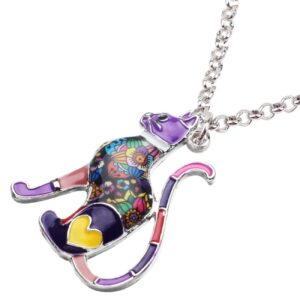 BONSNY Statement Enamel Alloy Chain Cat Necklaces Pendant Original Design Women Jewelry Gift Charms (Purple)