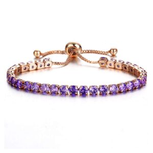 fusi women's slider tennis chain crystal bracelet gold shiny crystal slip full diamond jewelry bracelet (purple)