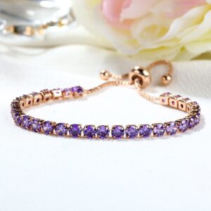 FuSi Women's Slider Tennis Chain Crystal Bracelet Gold Shiny Crystal Slip Full Diamond Jewelry Bracelet (Purple)