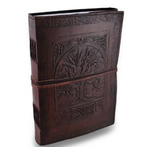 Vintage Large 10 inch Tree of Life Leather Cover Blank Book Spell Book Drawing Sketch Book Christmas Gift for Men & Women