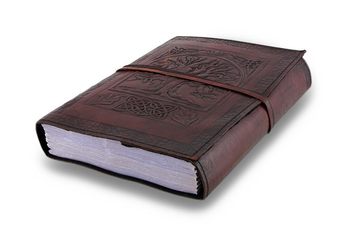 Vintage Large 10 inch Tree of Life Leather Cover Blank Book Spell Book Drawing Sketch Book Christmas Gift for Men & Women