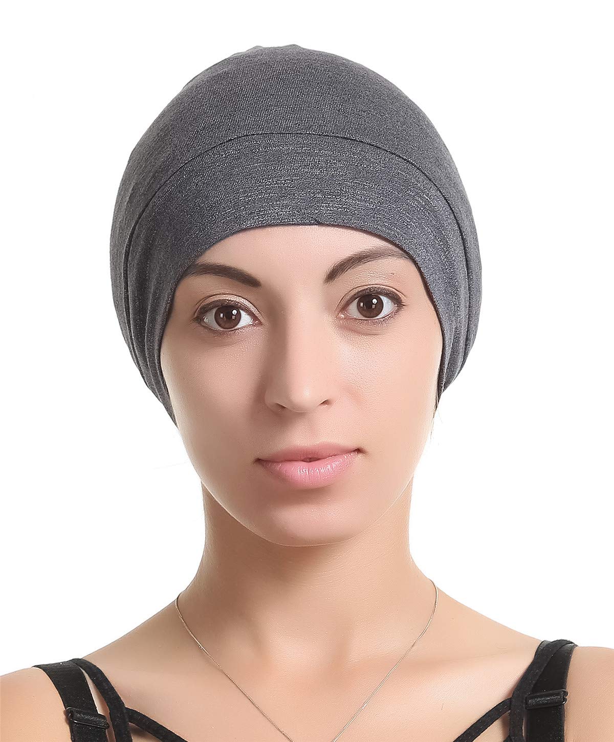 Satin Bonnet Hair Wrap for Sleeping - Hat for Curly Hair and Braids Adjustable Stay on Lined Silk Bonnets Scarf Hair Cover for Lady Lightweight Light Thin Jersey Chemo, Gifts for Women Dark Grey