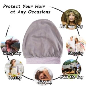 Satin Bonnet Hair Wrap for Sleeping - Hat for Curly Hair and Braids Adjustable Stay on Lined Silk Bonnets Scarf Hair Cover for Lady Lightweight Light Thin Jersey Chemo, Gifts for Women Dark Grey