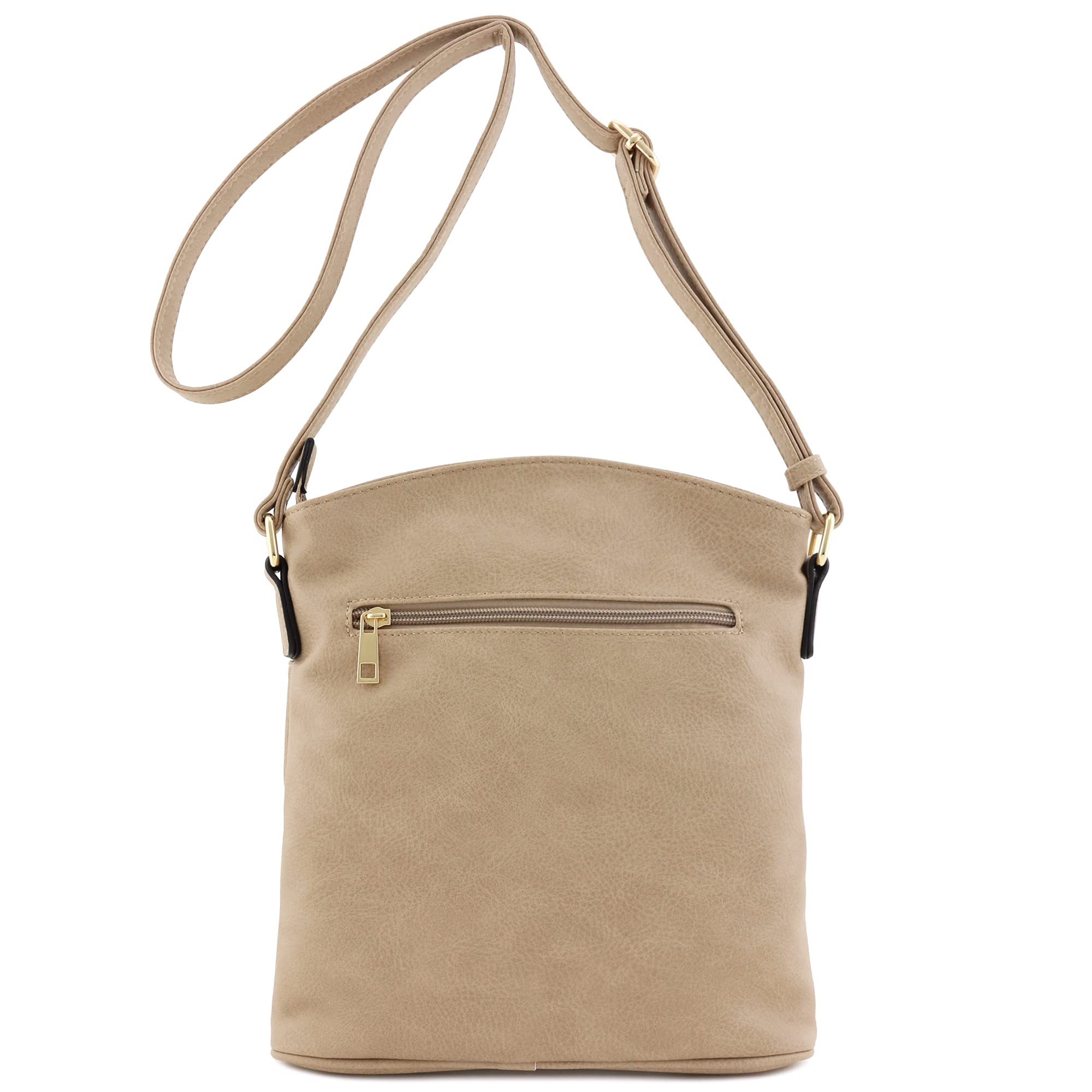 ALYSSA Triple Zip Pocket Large Crossbody Bag (Sand)