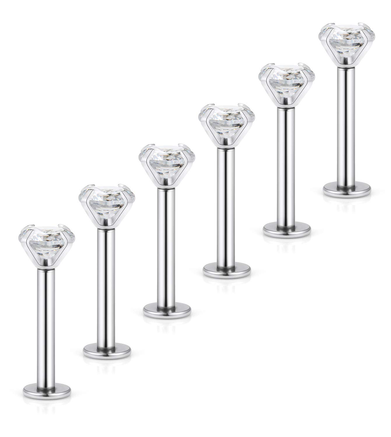 Dyknasz 316L Stainless Steel 16G 2mm Clear CZ Gem Nose Piercing Labret Monroe Lip Monroe Helix Rings Cartilage Ear Ring Studs Piercings 6mm Bar Length for Women Men Silvertone