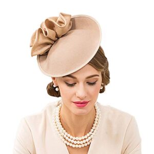 f fadves wedding wool pillbox fascinators felt fedora hat women flower derby church tilt hats khaki