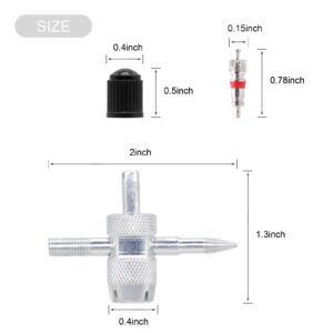 Valve Stem Removal Tool - 20Pcs Valve Cores, 10Pcs Tire Valve Caps, 4-Way Valve Tool, Valve Core Remover Tool by ZHSMS