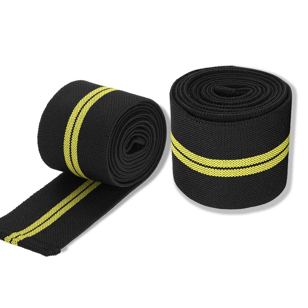 Knee Wraps Compression Elastic Breathable Knee Brace Compression Bandage Wraps Pain Relief Straps Support Wraps Sleeve Men Women Cross Training Gym Workout,Fitness & Powerlifting(Black Yellow)