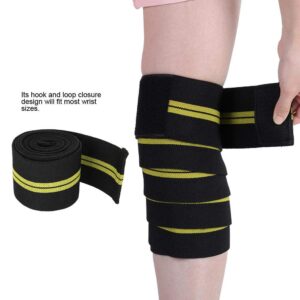 Knee Wraps Compression Elastic Breathable Knee Brace Compression Bandage Wraps Pain Relief Straps Support Wraps Sleeve Men Women Cross Training Gym Workout,Fitness & Powerlifting(Black Yellow)