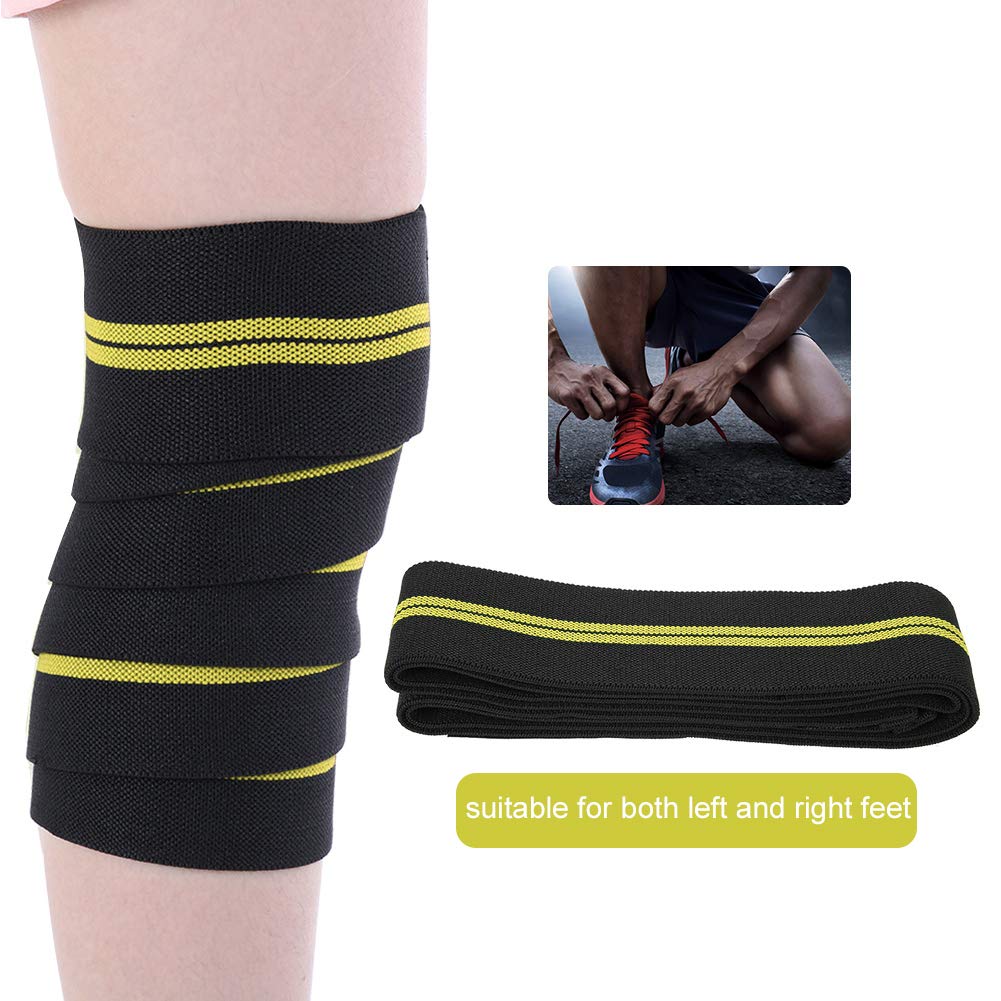 Knee Wraps Compression Elastic Breathable Knee Brace Compression Bandage Wraps Pain Relief Straps Support Wraps Sleeve Men Women Cross Training Gym Workout,Fitness & Powerlifting(Black Yellow)