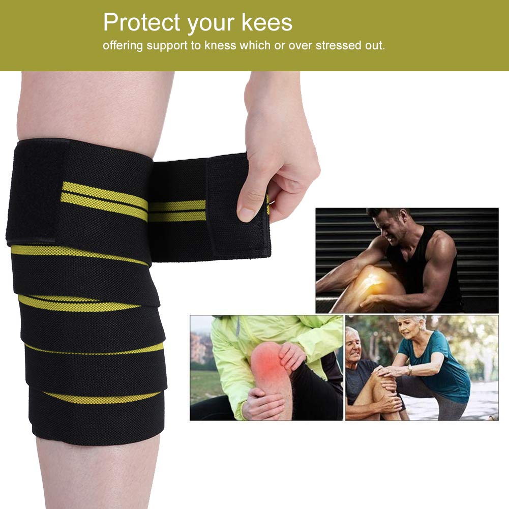 Knee Wraps Compression Elastic Breathable Knee Brace Compression Bandage Wraps Pain Relief Straps Support Wraps Sleeve Men Women Cross Training Gym Workout,Fitness & Powerlifting(Black Yellow)