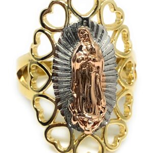 Fran & Co. Gold Plated Women's Tri-Color Virgin Mary Heart Ring Virgen de Guadalupe Anillo Corazon (8)