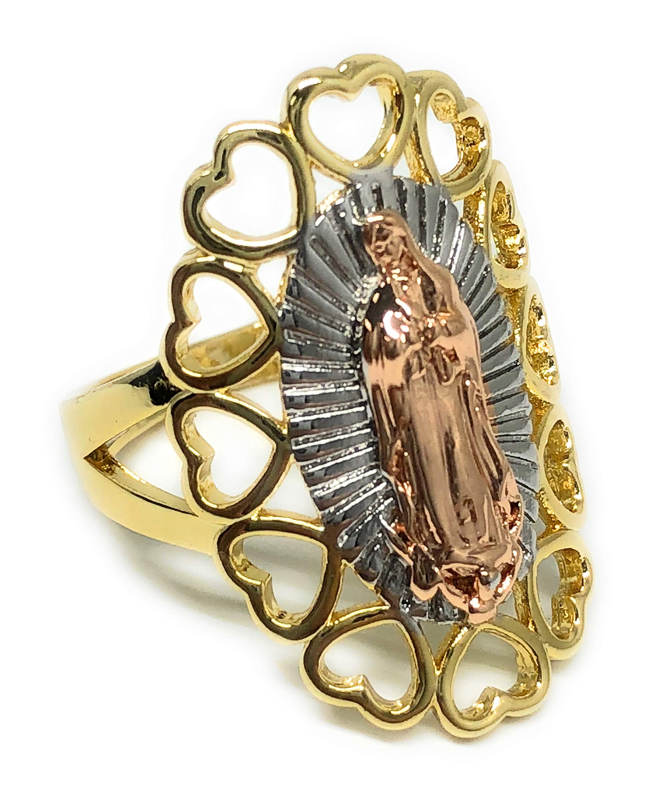 Fran & Co. Gold Plated Women's Tri-Color Virgin Mary Heart Ring Virgen de Guadalupe Anillo Corazon (8)