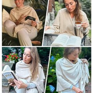 PULI Womens Large Cross Front Poncho Sweater Wrap Topper Knitted Elegant Shawls Cape for Fall Winter