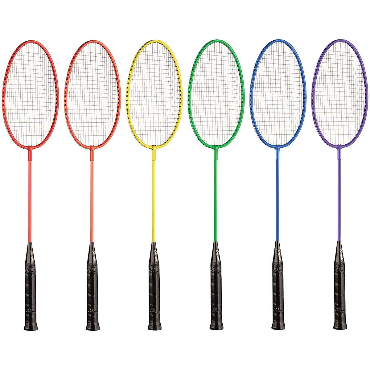 Champion Sports Tempered Steel Badminton Rackets with Steel Coated Strings Set of 6