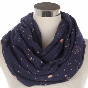 Tinpia Fashion Scarf for Women, Lightweight Colorful Shawl with Star Moon Pattern for Girls Ladies Women Navy