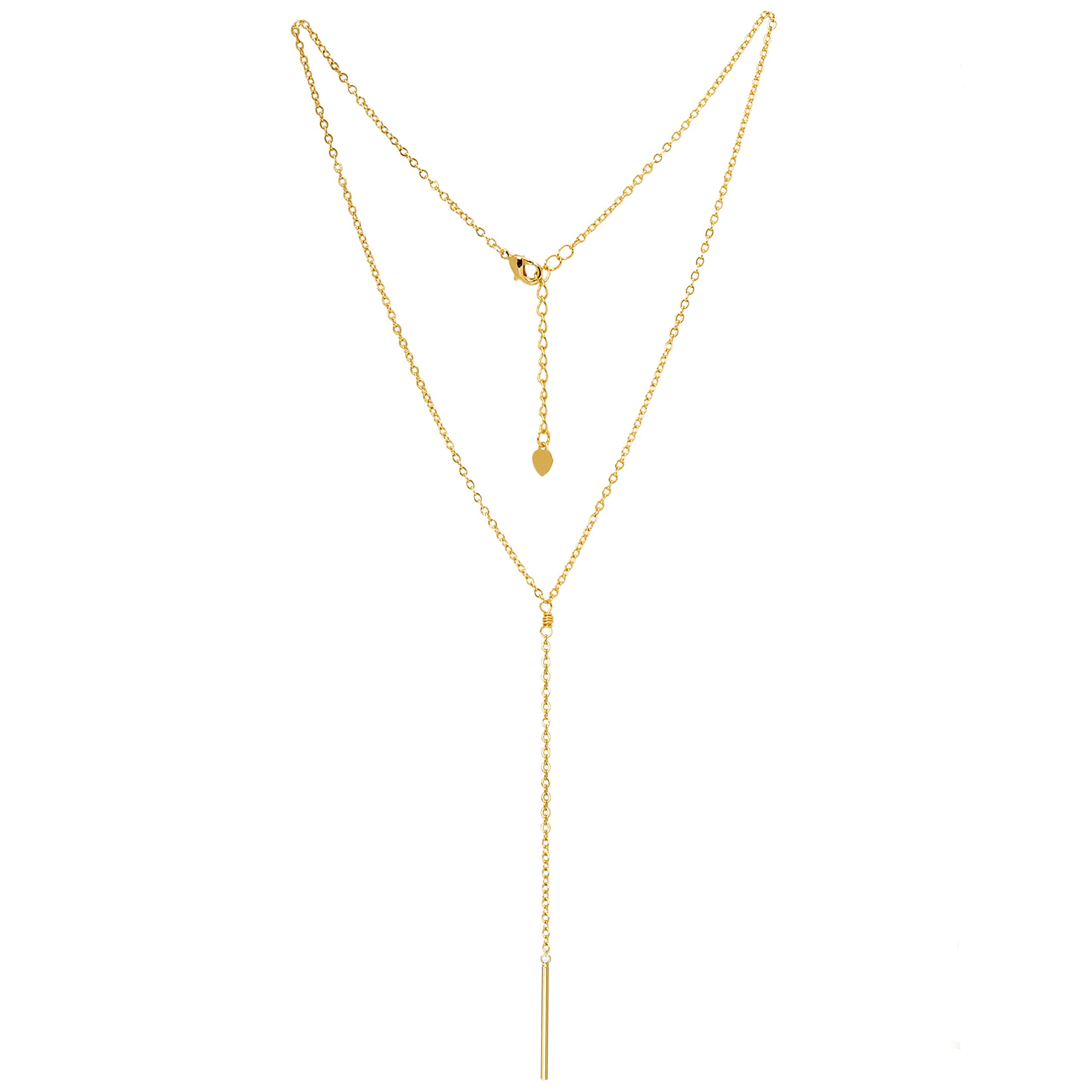 Aobei Pearl 18K Gold Vertical Bar Necklace Long Lariat Y-shaped Chain Dainty Minimalist Jewelry for Women