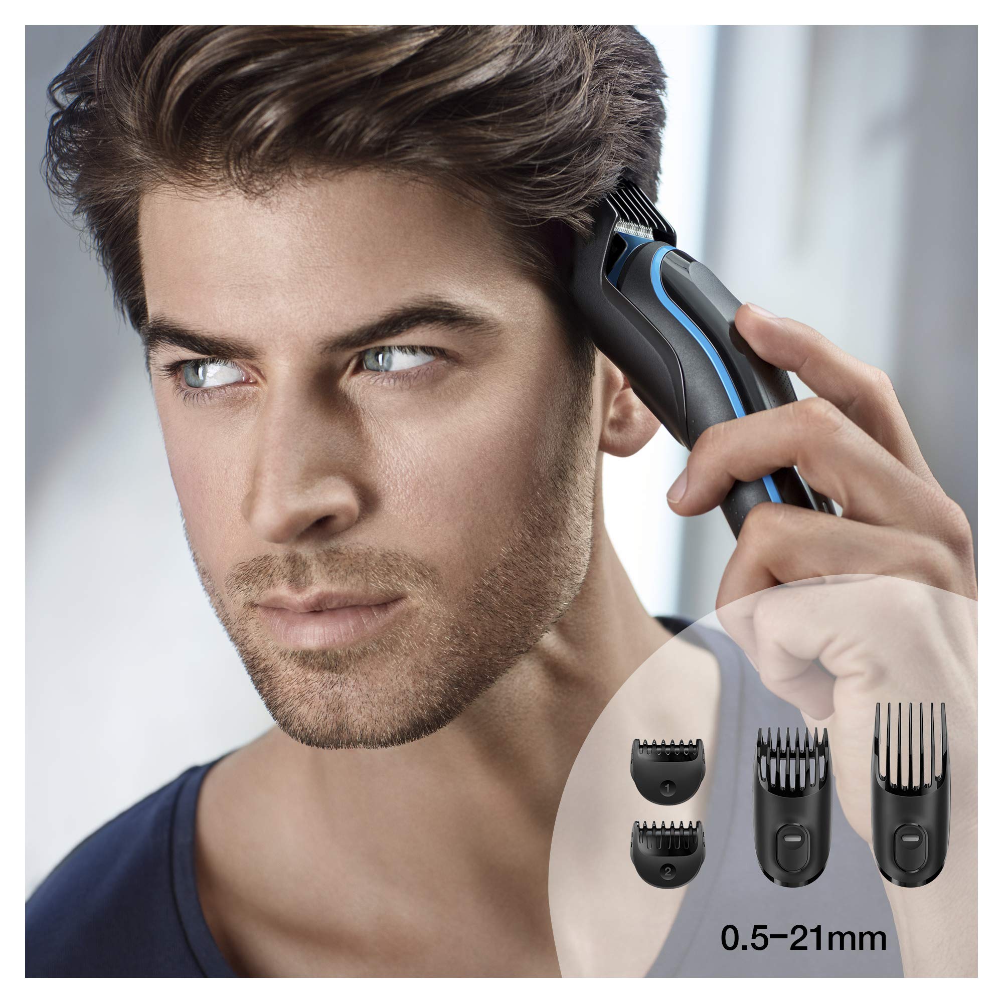 Braun Hair Clippers for Men, 9-in-1 Beard, Ear & Nose Trimmer, Body Grooming Kit, Cordless & Rechargeable with Gillette ProGlide Razor, Black/Blue, 9 Piece Set