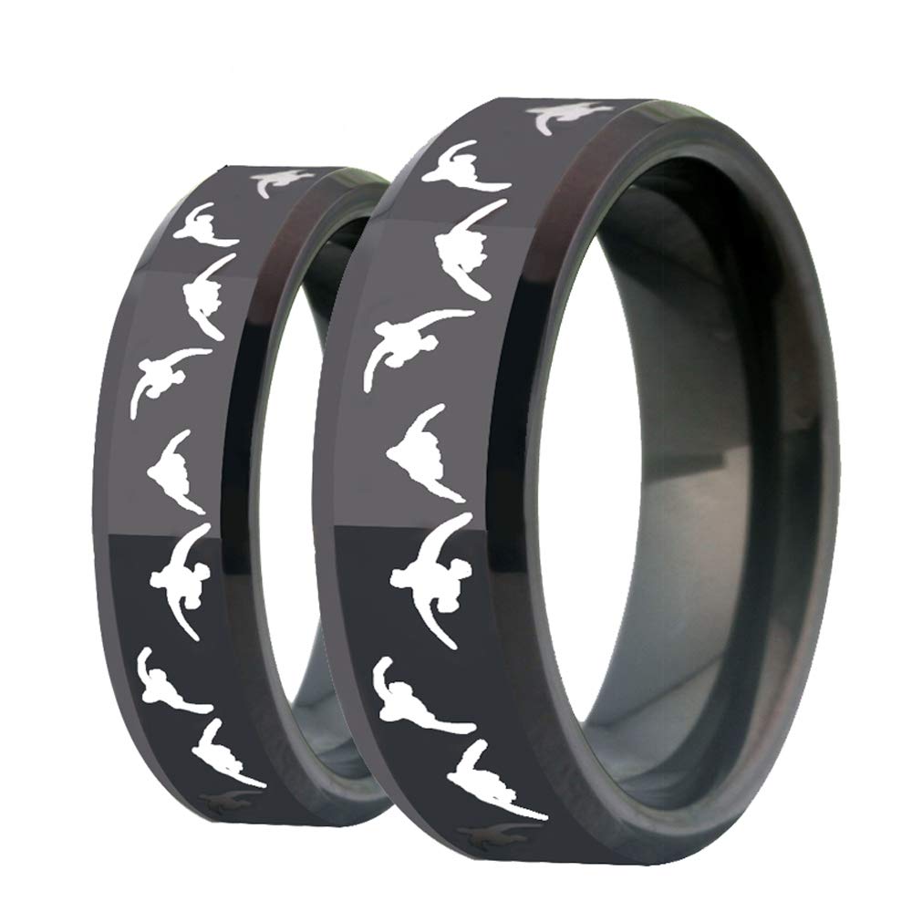 6mm/8mm Width Lover's Black Bevel Wedding Band with Laser Etched Bird Duck Hunting Outdoor Ring, Comfort Fit (8mm width, 12.5)