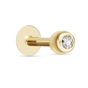 Lavari Jewelers 16 Gauge Labret Monroe Style Stud Ball Lip Ring in 14k Yellow Gold with 3 mm Cubic Zirconia