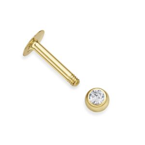 Lavari Jewelers 16 Gauge Labret Monroe Style Stud Ball Lip Ring in 14k Yellow Gold with 3 mm Cubic Zirconia