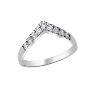 high polish 10k white gold cz-studded chevron ring for women (size 8)