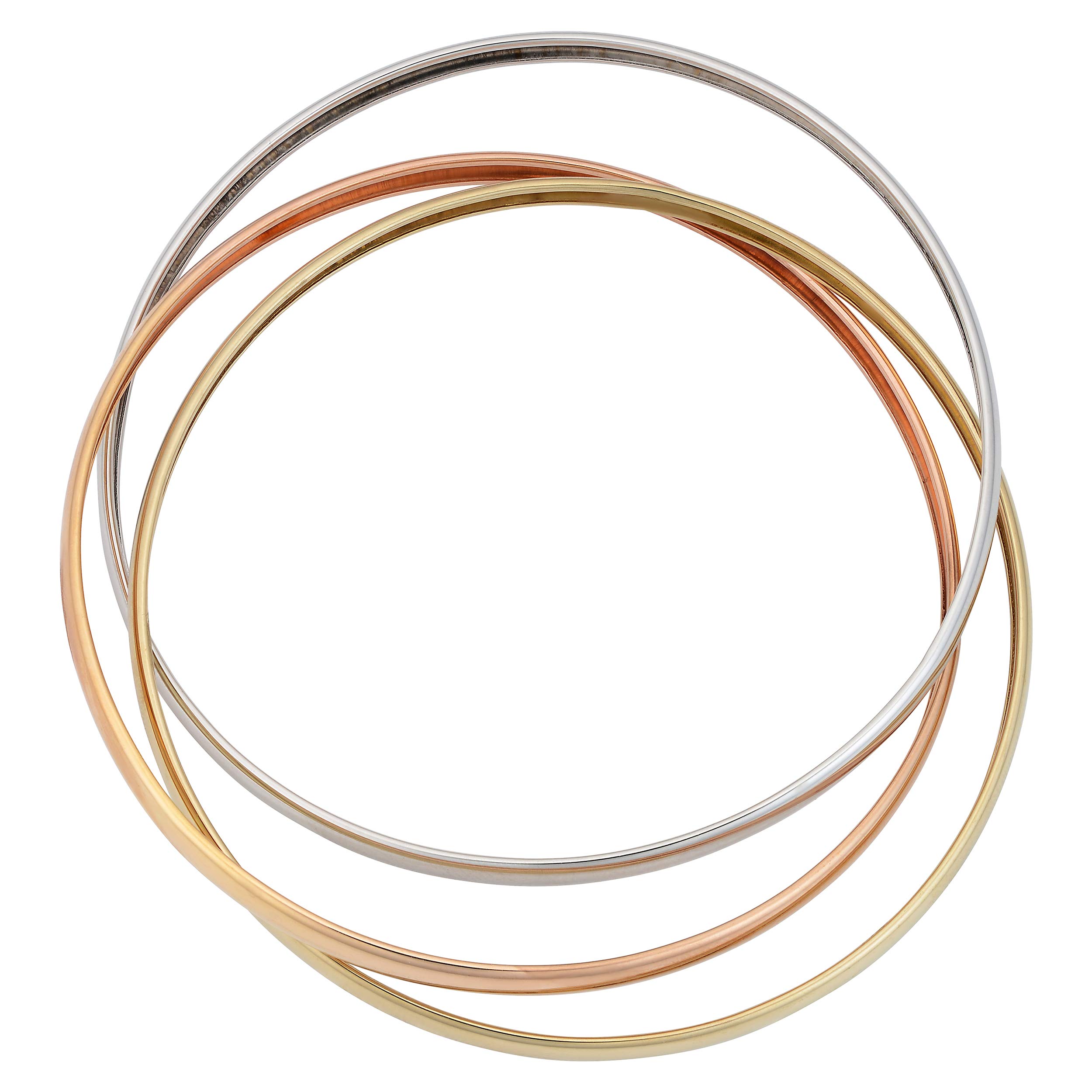 14k Tricolor Gold Interlocking Women's Bangle Bracelet, 7.5"