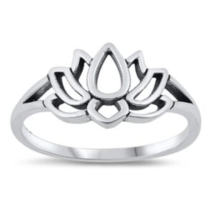 oxidized lotus flower leaf yoga blossom ring 925 sterling silver band size 12