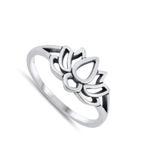 Oxidized Lotus Flower Leaf Yoga Blossom Ring 925 Sterling Silver Band Size 12