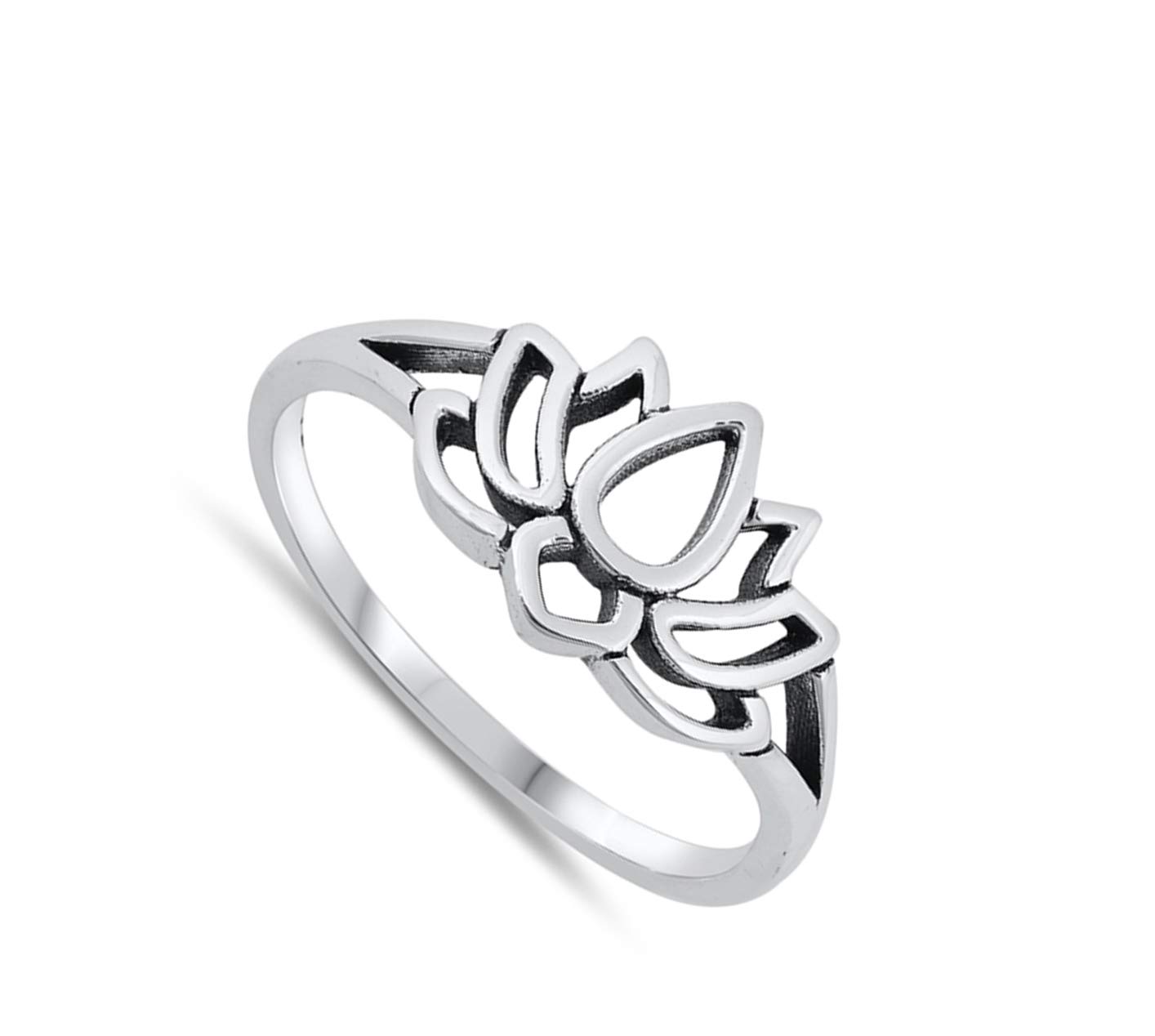 Oxidized Lotus Flower Leaf Yoga Blossom Ring 925 Sterling Silver Band Size 12