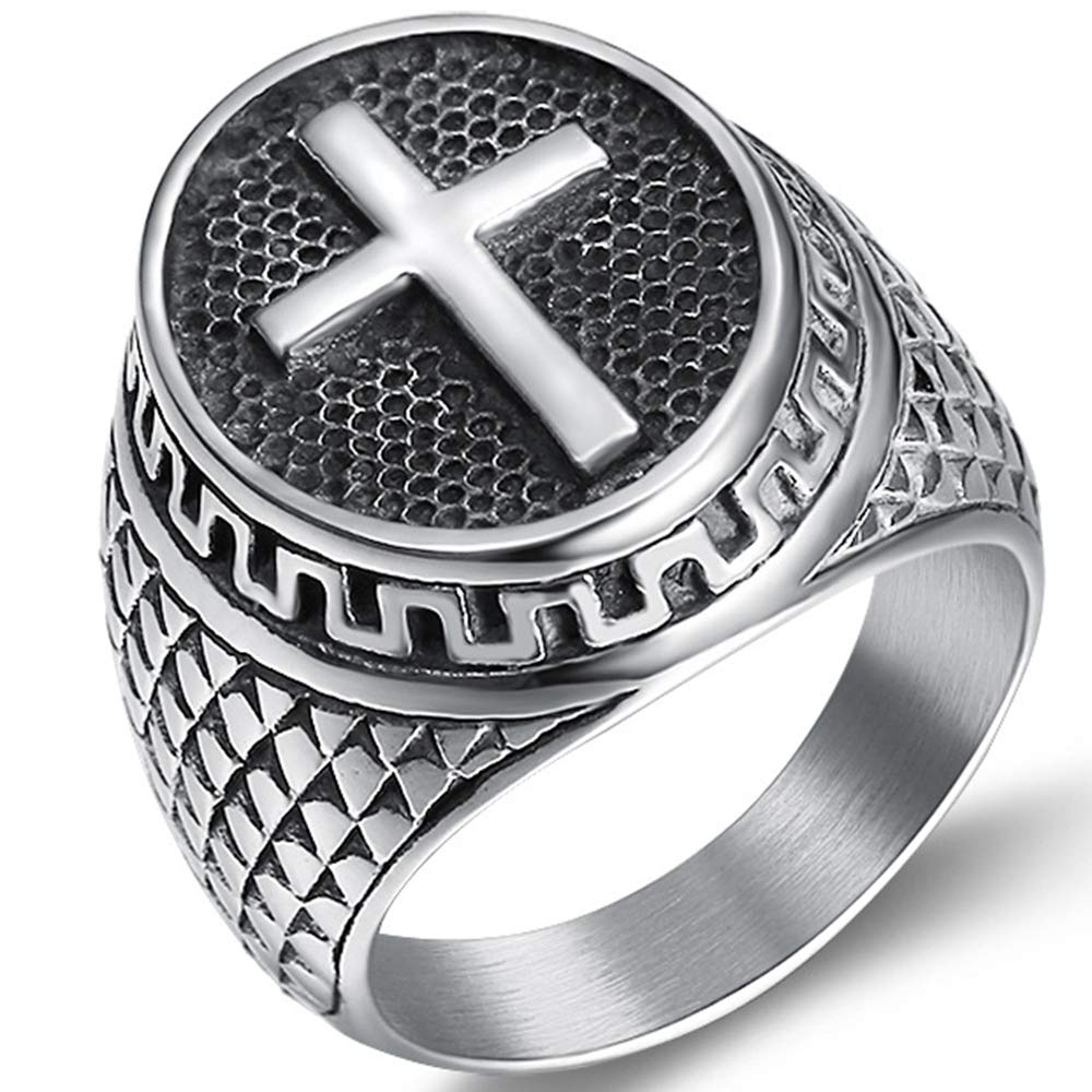 Jude Jewelers Retro Vintage Stainless Steel Chrisitan Cross Religious Ring (Grey, 7)