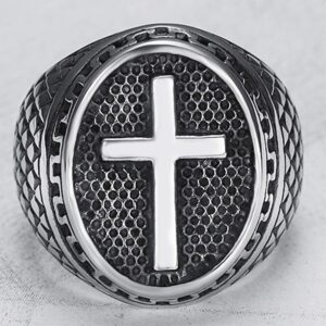 Jude Jewelers Retro Vintage Stainless Steel Chrisitan Cross Religious Ring (Grey, 7)