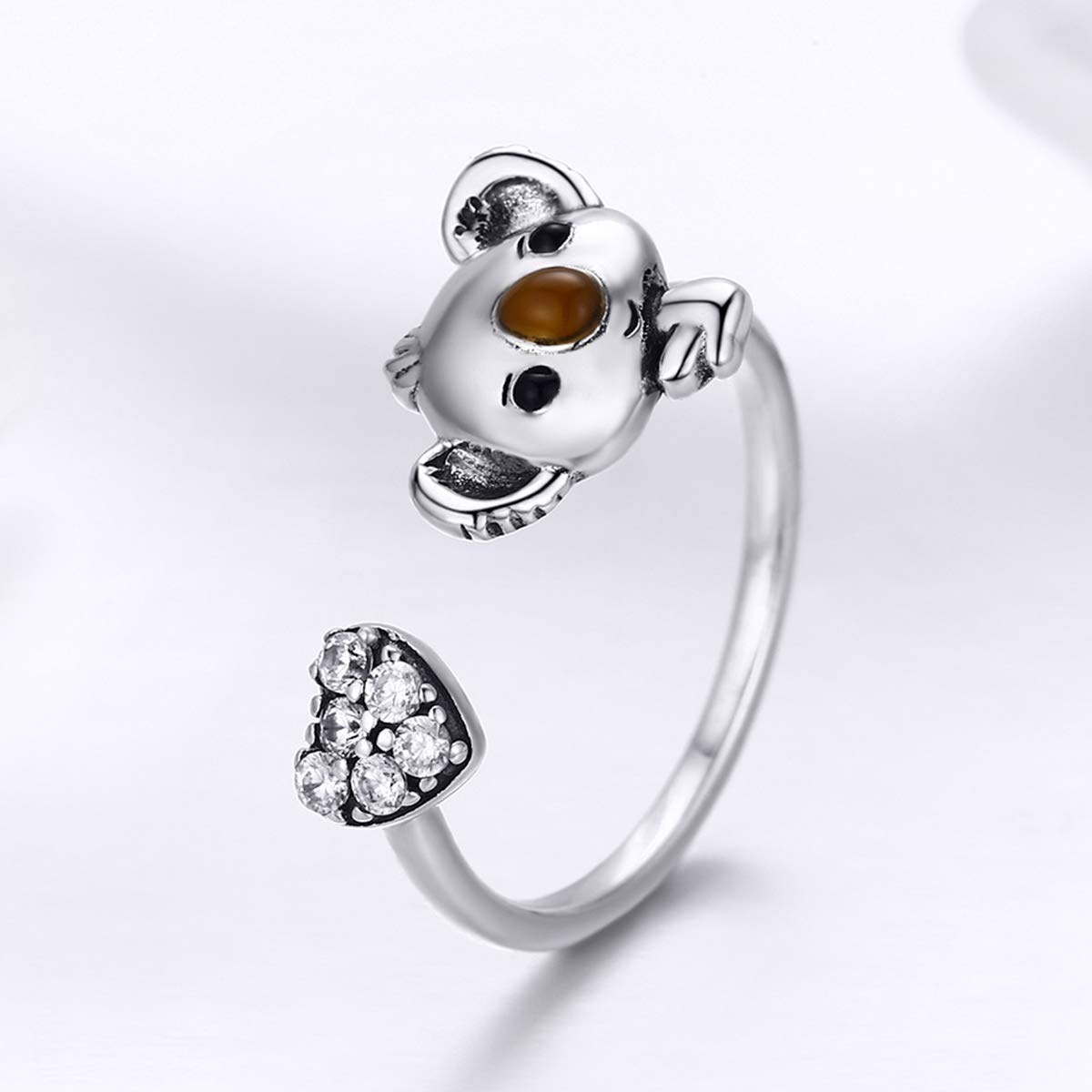 Animal Collection Real 925 Sterling Silver Lovely Koala Shape Adjustable Open Size Ring Sterling Silver Jewelry