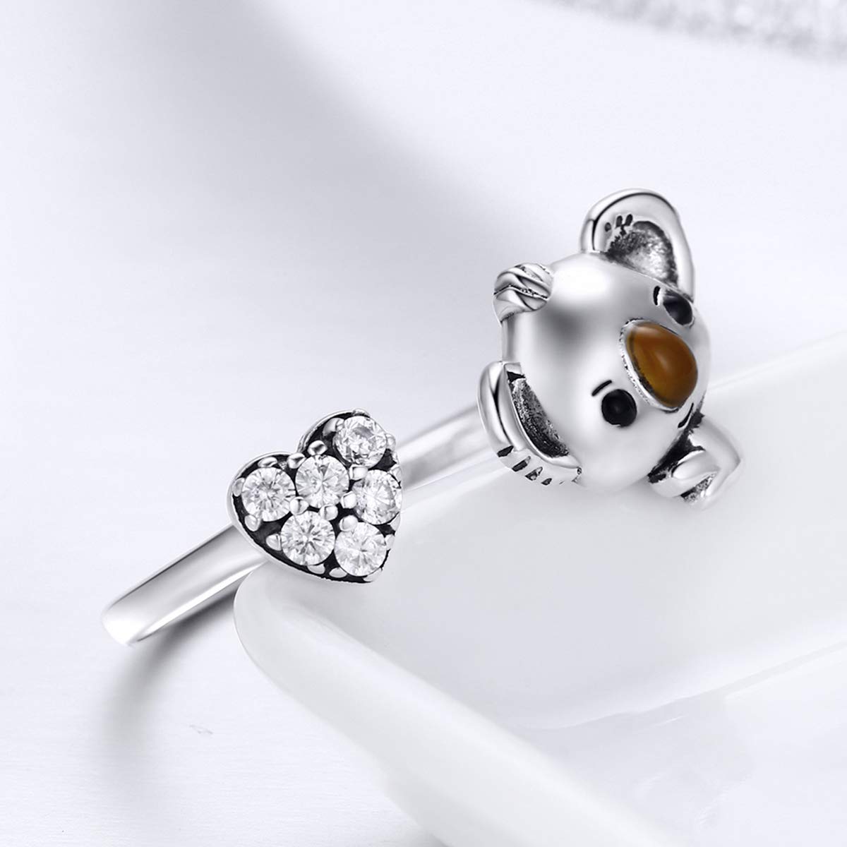 Animal Collection Real 925 Sterling Silver Lovely Koala Shape Adjustable Open Size Ring Sterling Silver Jewelry