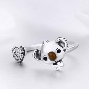 Animal Collection Real 925 Sterling Silver Lovely Koala Shape Adjustable Open Size Ring Sterling Silver Jewelry