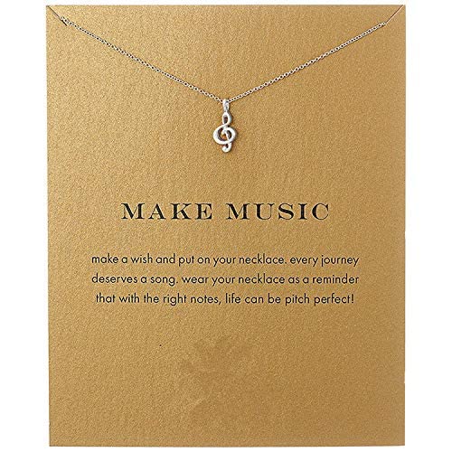 JOYID Delicate Music Note Pendant Necklace Simple Lovely Clavicle Necklace for Women Music Lover Musican Gifts with Meaning Card(Silver)