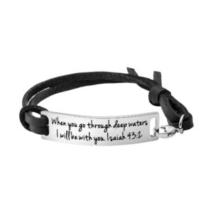 Yiyang When you go through deep waters I will be with you Bible Verse Faith Jewelry for Women Gift for Her Mother Sister Daughter Inspirational Leather Bracelet