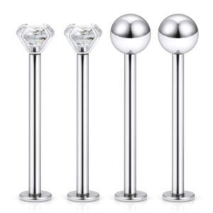 Cisyozi 16G Cheek Tongue Rings Piercing Jewelry Surgical Stainless Steel Clear Silver Flat Back Long Ashley Lip Labret Medusa Dimple Tongue Rings Barbells Bar Piercing Jewelry Women Men 3/4Inch 19mm