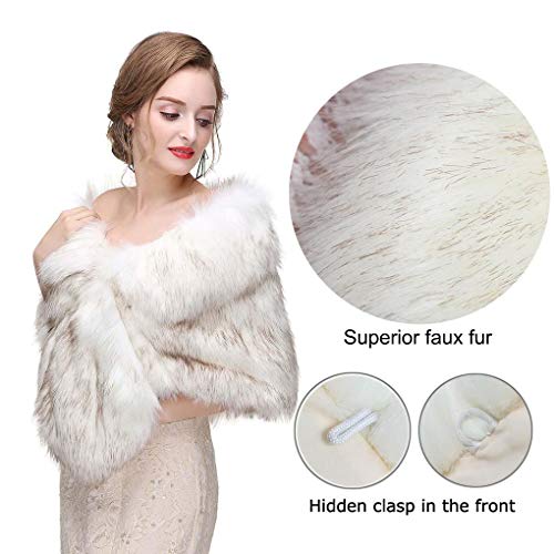 Yfe Women's Faux Fur Wraps and Shawls Wedding Fur Stole Shrug 1920 Faux Fur Scarf Coat (White)