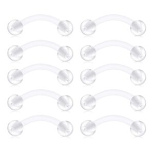 jforyou 10pcs clear bioflex acrylic curved barbell belly button rings snake eyes tongue ring retainer piercing 14g 12mm