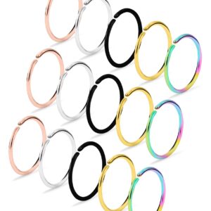 Dyknasz 15Pcs 22G Nose Rings Hoop 316L Stainless Steel Fake Nose Ring Tragus Cartilage Helix Piercing Earring Hoops Septum Lip Ring 6MM for Women Men Mix Color