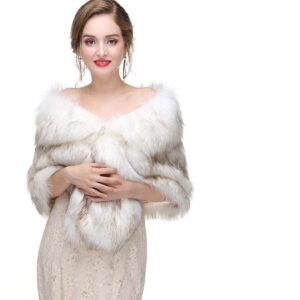 CanB Women's 1920s Faux Fur Shawl Bridal Wedding Fur Wraps and Bolero Shrug Faux Mink Stole for Women and Girls…