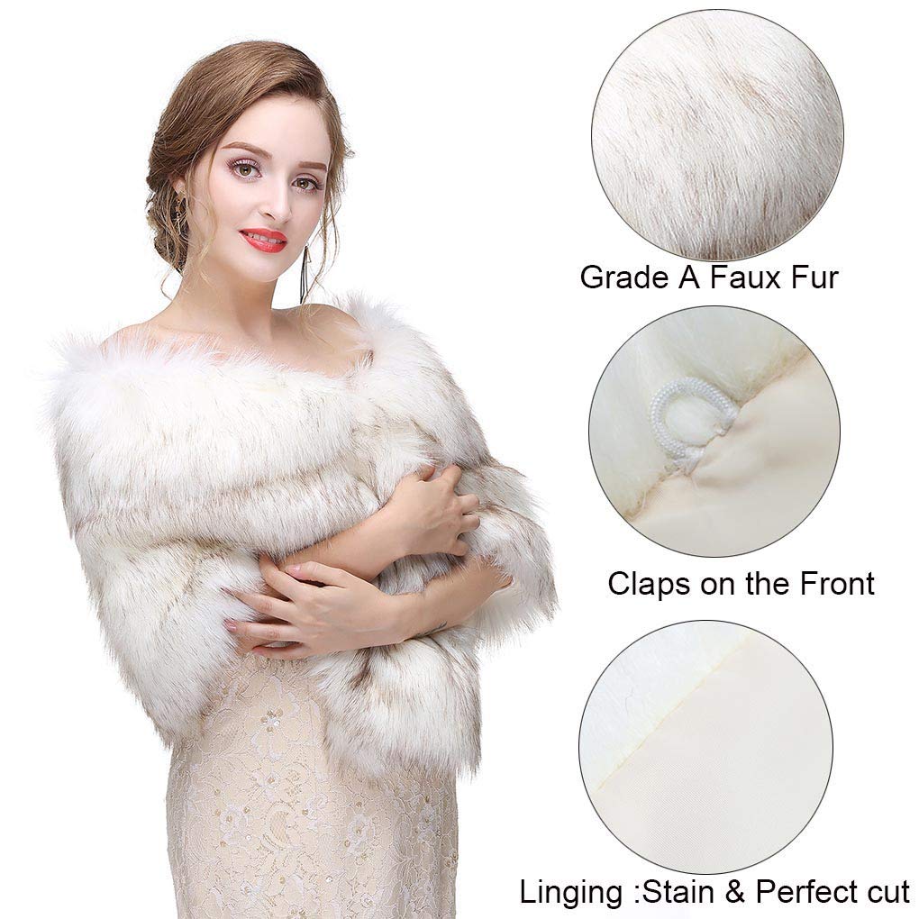 CanB Women's 1920s Faux Fur Shawl Bridal Wedding Fur Wraps and Bolero Shrug Faux Mink Stole for Women and Girls…