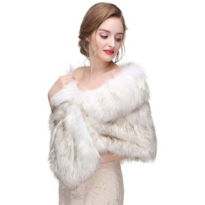 CanB Women's 1920s Faux Fur Shawl Bridal Wedding Fur Wraps and Bolero Shrug Faux Mink Stole for Women and Girls…