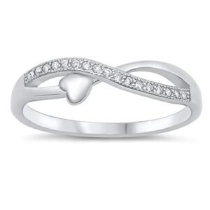 White CZ Infinity Heart Love Knot Purity Ring Sterling Silver Band Size 7