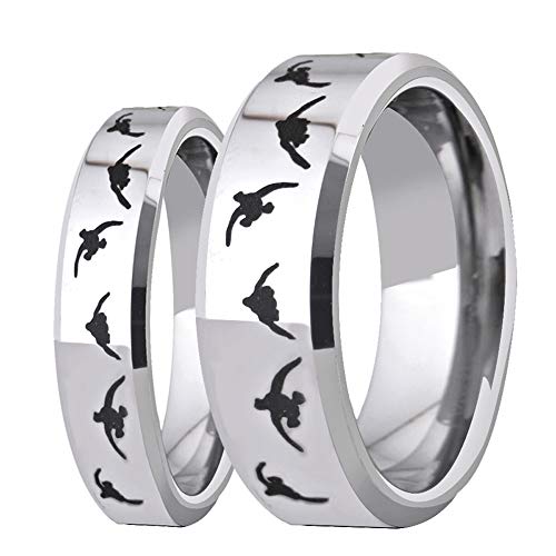 CLOUD DANCER 6mm/8mm Width Lover's Silver Bevel Wedding Band with Laser Etched Bird Duck Hunting Outdoor Ring, Comfort Fit (8mm Width, 11)