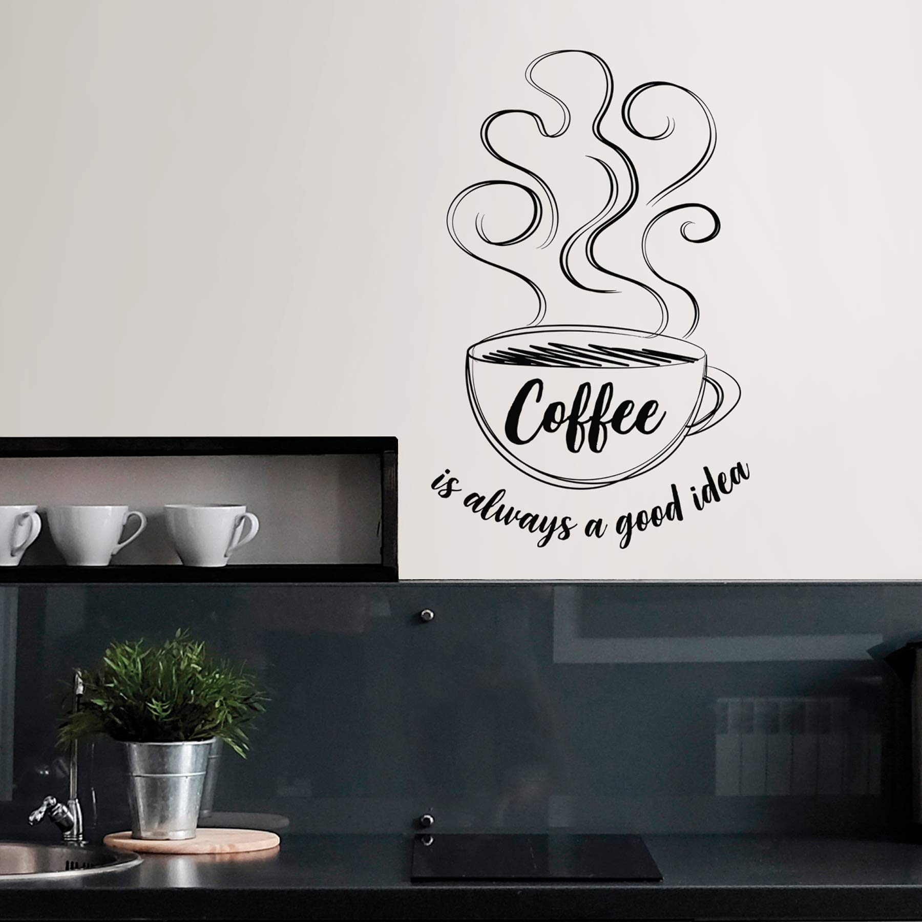 Wall Pops DWPQ3076 Always Coffee Quote Wall Decal, Black