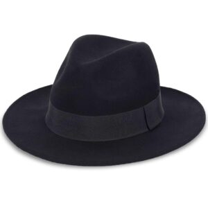 FORBUSITE Wool Felt Wide Brim Fedora Hats for Women Men Black-L